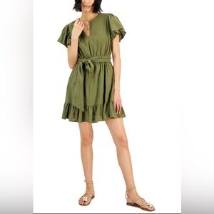 INC NWT airy gauze, flutter sleeve dress in Olive green. Size XL
